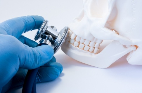 Stethoscope and skull and jawbone model